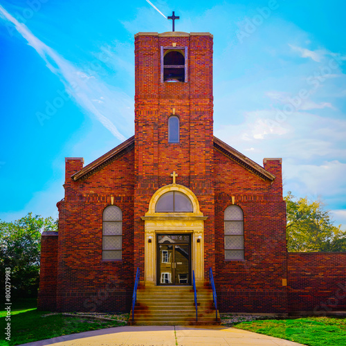 Landmark red brick church in the historic district of the City of Hartford, South Dakota USA