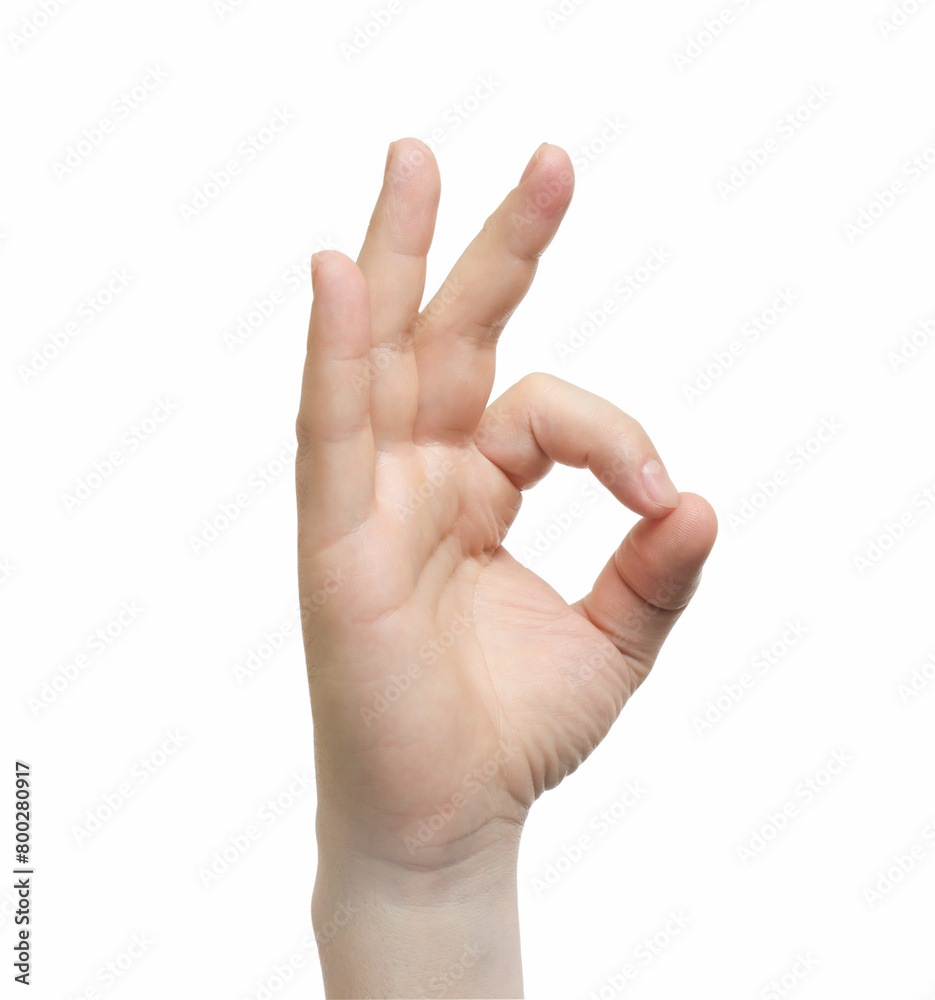 Man showing okay gesture on white background, closeup Man showing okay gesture on white background, closeup