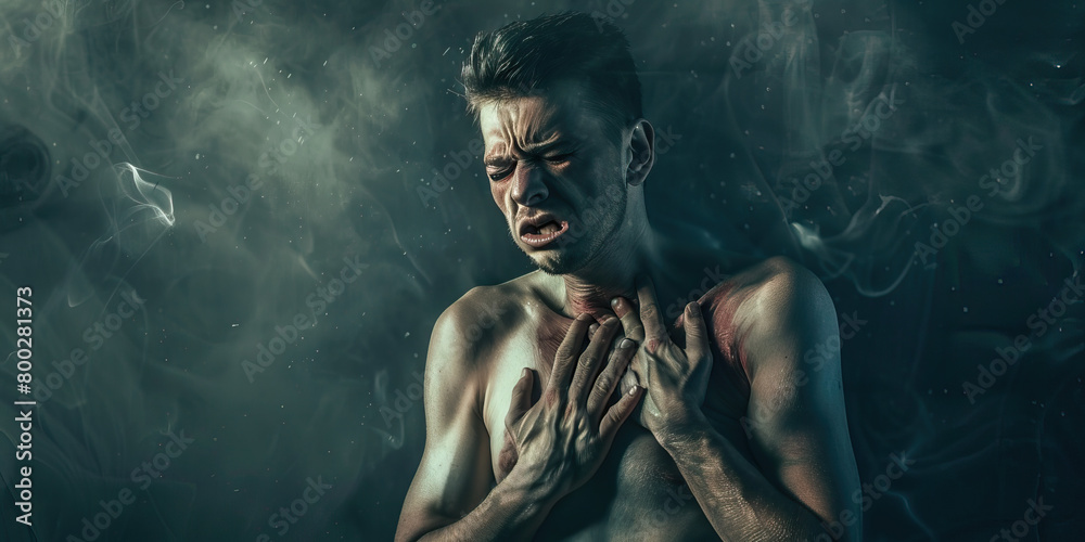 Broken Rib: The Sharp Chest Discomfort - A person clutching their chest with a grimace, indicating the sharp pain and discomfort of a broken rib Broken Rib: The Sharp Chest Discomfort - A person clutching their chest with a grimace, indicating the sharp pain and discomfort of a broken rib