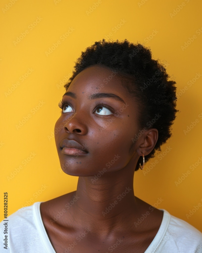 Curious Person in Studio yellow background Curious Person in Studio yellow background