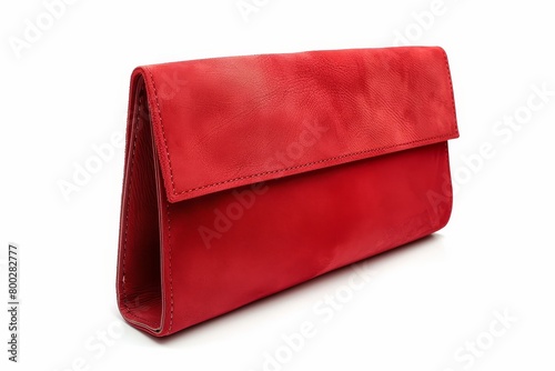 Red clutch bag on white background