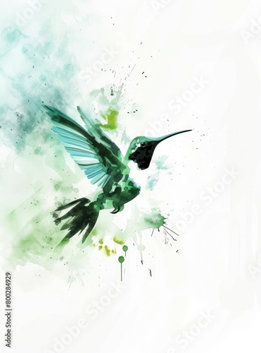 flying hummingbird  simple water color painting  white background 