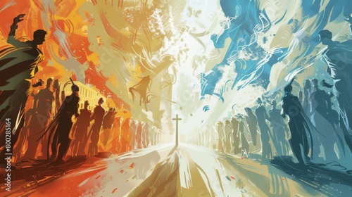 Illustration capturing the intense atmosphere of a divisive church vs state separation row