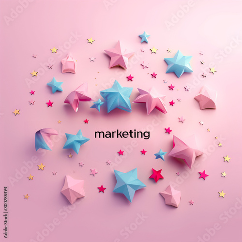 Marketing poster or wallpaper with text"Marketing".Minimal creative business concept.Flat lay