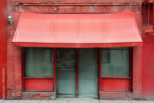 Red shop awning with nostalgic appearance leaving blank space