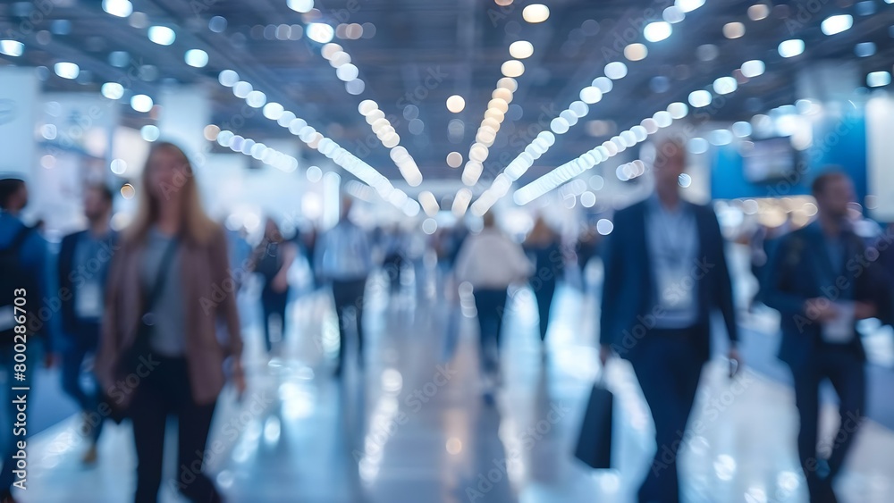 Blurred people at a trade show event in an exhibition hall. Concept Trade Show Events, Blurred Background, Exhibition Hall, Event Photography, Indoor Activities