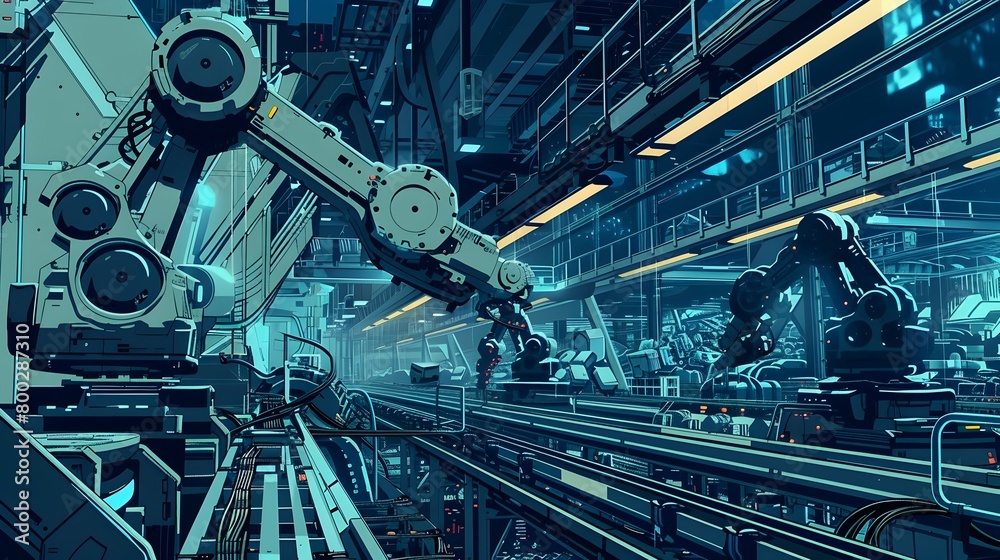 Expansive Futuristic Factory with Efficient Robotic Automation and Intricate Precision Machinery