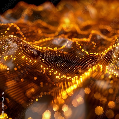 Animated golden trading graph used in a financethemed theatrical performance, blending arts and economics , close up