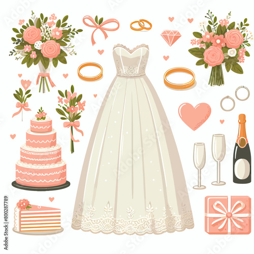 set of icons of accessories of wedding ceremony 