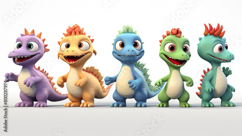 A collection of isolated dinosaurs cartoon figure solitary on a white background © drizzlingstarsstudio