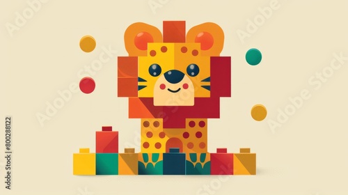 happy animal lego flat vector generative ai