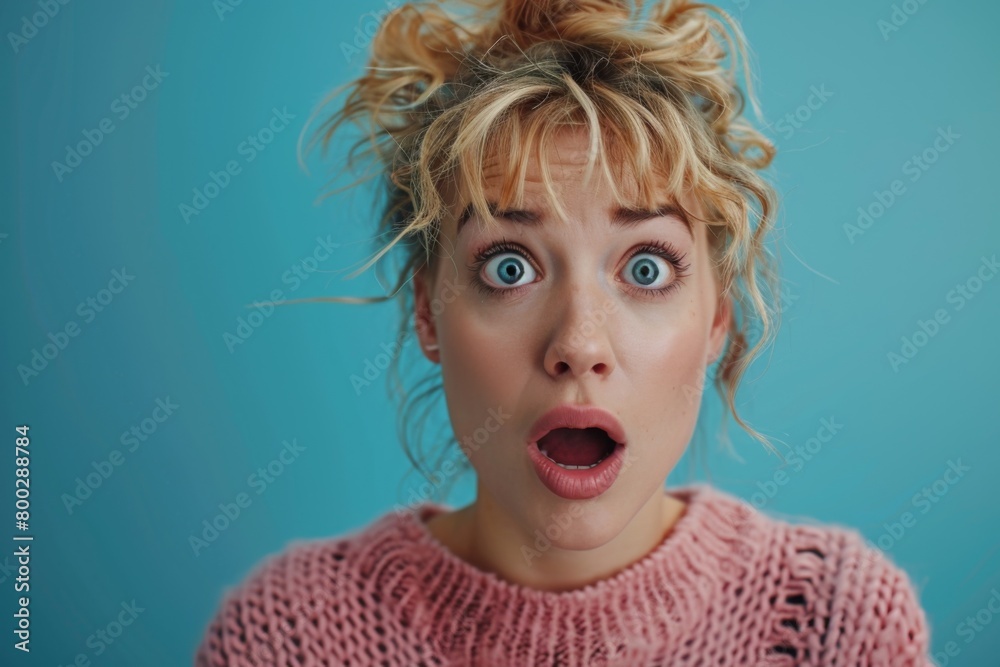 Shocked Expression Studio Portrait with blue Background Shocked Expression Studio Portrait with blue Background
