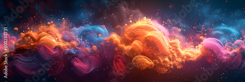 This image displays a dynamic and flowing wave of colorful spheres and swirls, creating a sense of motion and energy in a harmonious, abstract scene photo