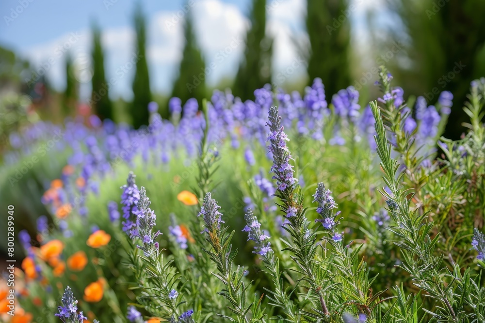 Obraz premium Rosemary tree in garden blooming