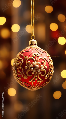 Close up of elegant red and gold Christmas decorations