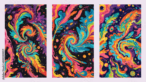 Psychedelic Art - Editable - Vector Flat Illustration - Fractal Fantasia - A Psychedelic Journey Through Swirling Colors.