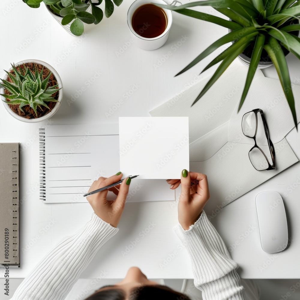 Obraz premium Person holding a blank white paper