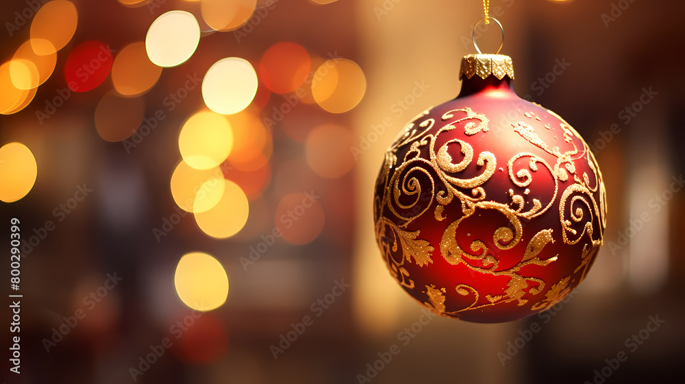 Close up of elegant red and gold Christmas decorations Close up of elegant red and gold Christmas decorations