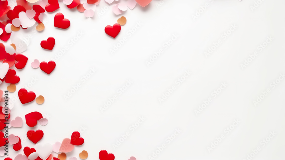 Valentine's Day greeting in top view, isolated on a stark white backdrop