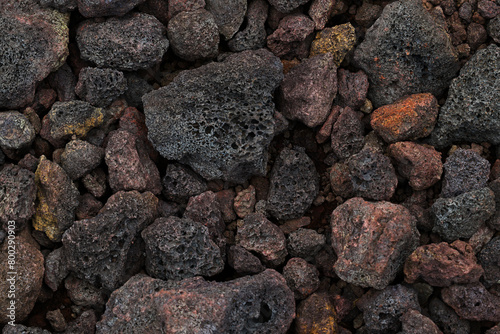 Texture of volcanic rocks close up