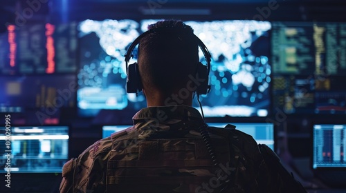 A cyber warfare specialist tracks digital threats, the frontline of defense in the invisible battlefield of data photo