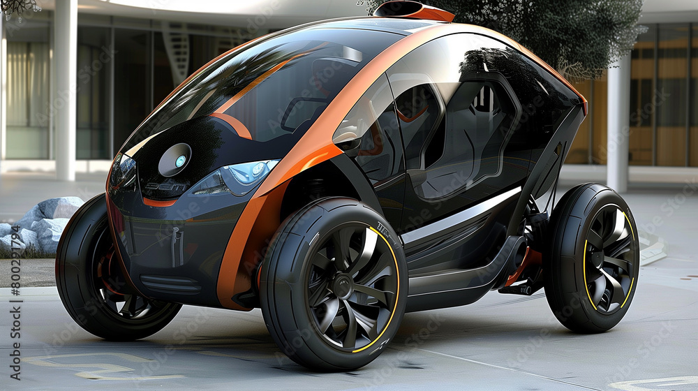 Compact electric car of the future, economical car, new innovations in the auto industry 