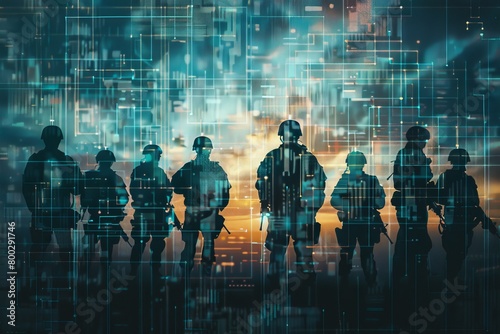 Digitalized futuristic soldiers in urban combat photo