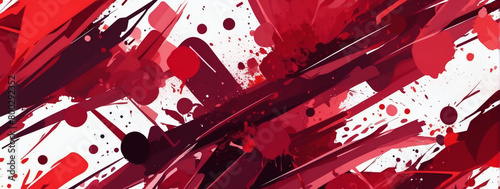 Abstract geometric paint splatter background illustration in crimson red tones.