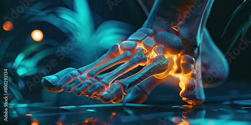 Tarsal Fracture: The Foot Pain and Limited Mobility - Visualize a person holding their foot, with highlighted pain and swelling around the tarsal bones photo