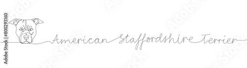 American Staffordshire Terrier, AmStaff, staffy, dog breed, companion dog one line art. Continuous line drawing of friend, doggy, friendship, family, canine with inscription, lettering, handwritten.