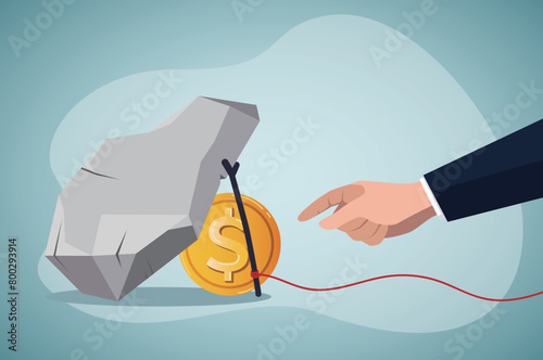 Money trap to trick greed people, danger fraud or threat to attack victim, financial or investment problem concept.