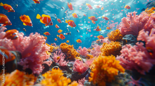 Beautiful underwater world with corals and tropical fish in the coral reef © Aliaksandra
