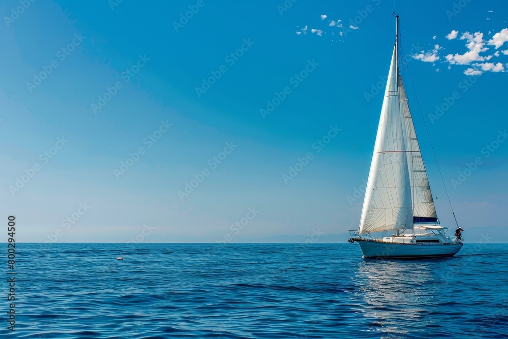 Sailing boat with white sails in the Mediterranean Sea