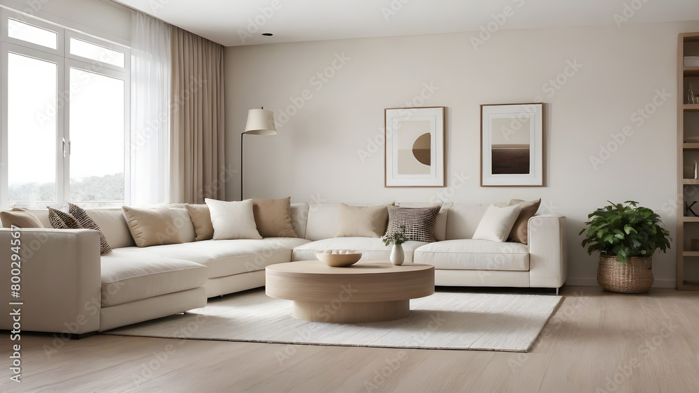 modern living room interior with sofa inspired by beige and white color AI generated