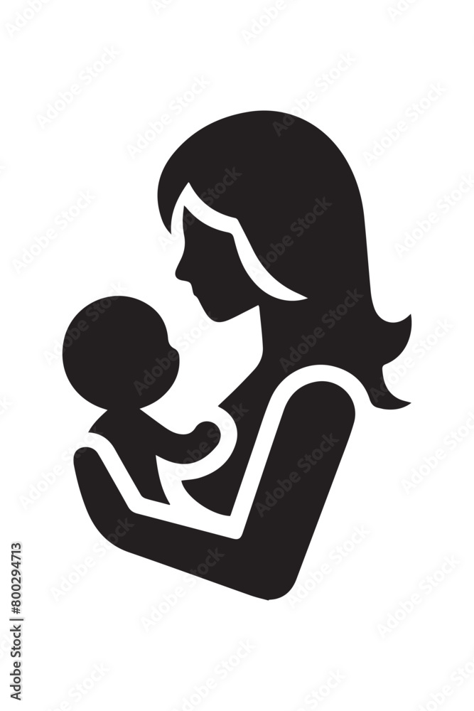 Mother holding her baby, mother's day, baby care silhouette icon in vector format Mother holding her baby, mother's day, baby care silhouette icon in vector format