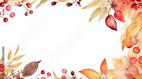 Digital vintage watercolor autumn leaves and berries abstract graphic poster web page PPT background