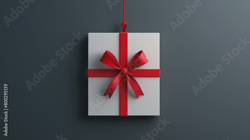 An impeccably wrapped gift box with a dazzling red ribbon contrasts elegantly against a dark background © road to millionaire