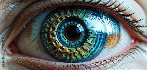 Conceptual design of an artificial human eye with a technically drawn iris to illustrate medical-technical progress to regain vision - ai