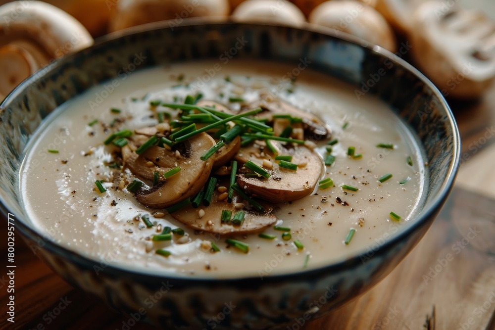 Shimeji mushroom soup with chive and cream Shimeji mushroom soup with chive and cream