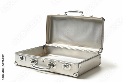 Silver briefcase isolated on white background photo