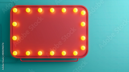 A classic red retro lightbox bordered with glowing yellow light bulbs on a subtle background