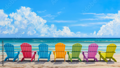 Colorful wooden beach chairs