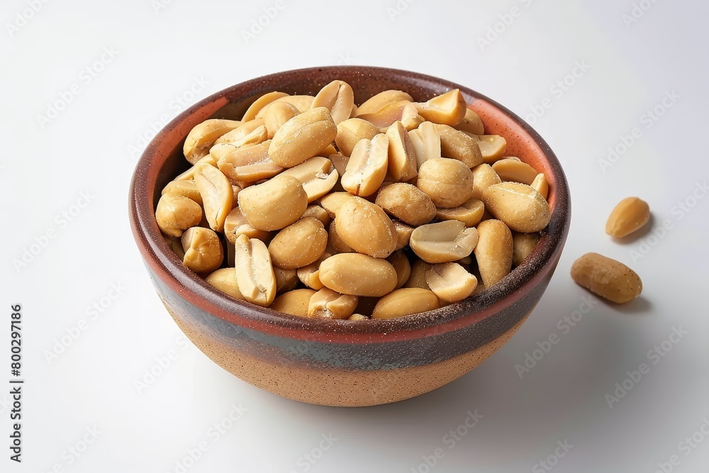 Small bowl of peanuts with salt on white background Small bowl of peanuts with salt on white background