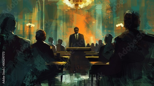 Illustration capturing the intense atmosphere of a dramatic filibuster standoff