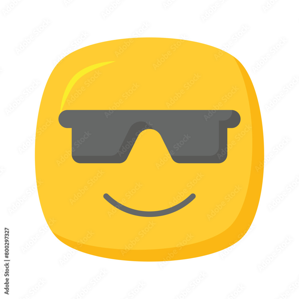 Glasses on emoji face showing concept icon of cool emoji, proud emoji Glasses on emoji face showing concept icon of cool emoji, proud emoji