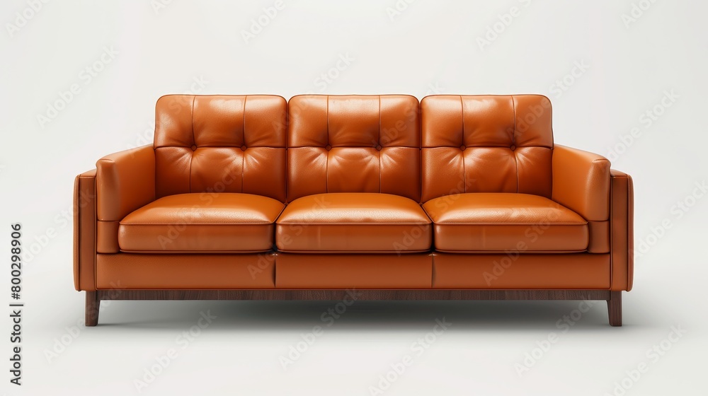 Naklejka premium Leather Sofa Modern Design: A 3D vector illustration showcasing a modern design approach with a leather sofa