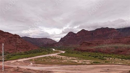 Aerial drone hyperlapse shot above the Las Conchas River in the Calchaquí Valley, Salta, Argentina. 4k photo