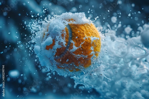 Fresh Orange Splashing in Sparkling Blue Water