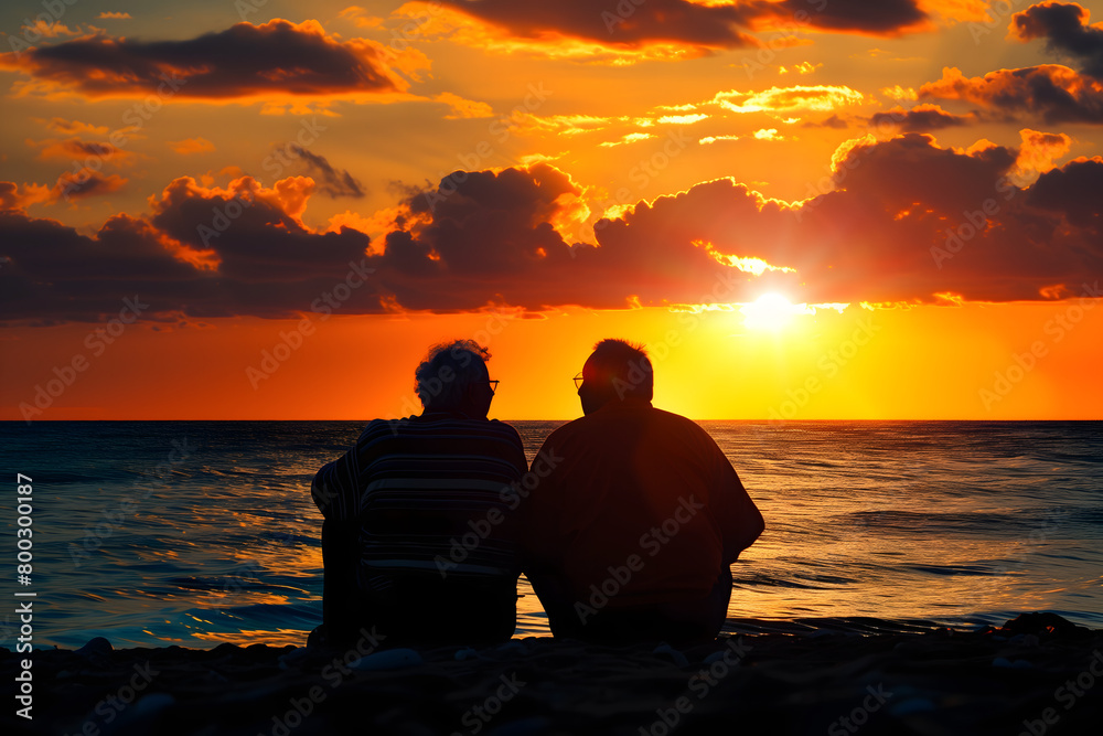 silhouette of a senior couple on the beach silhouette of a senior couple on the beach