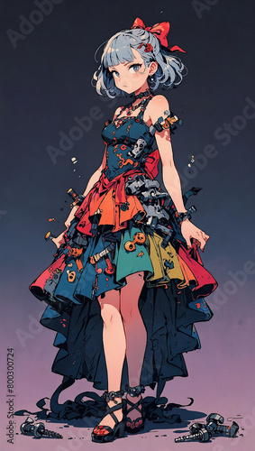 Fashionable Anime Character in Day Dress Illustration